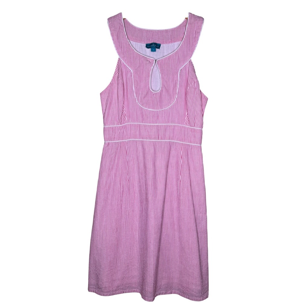 Southern Frock Pink White Seersucker Keyhole Sleeveless Dress Size 4 Preppy